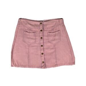 She + Sky Womens Sz S button front dusty pink mini skirt 2 patch pockets
